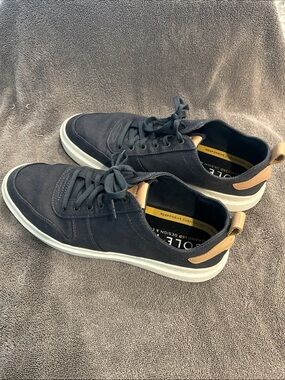 Cole Haan Navy Suede Sneakers with Tan Heel Tab